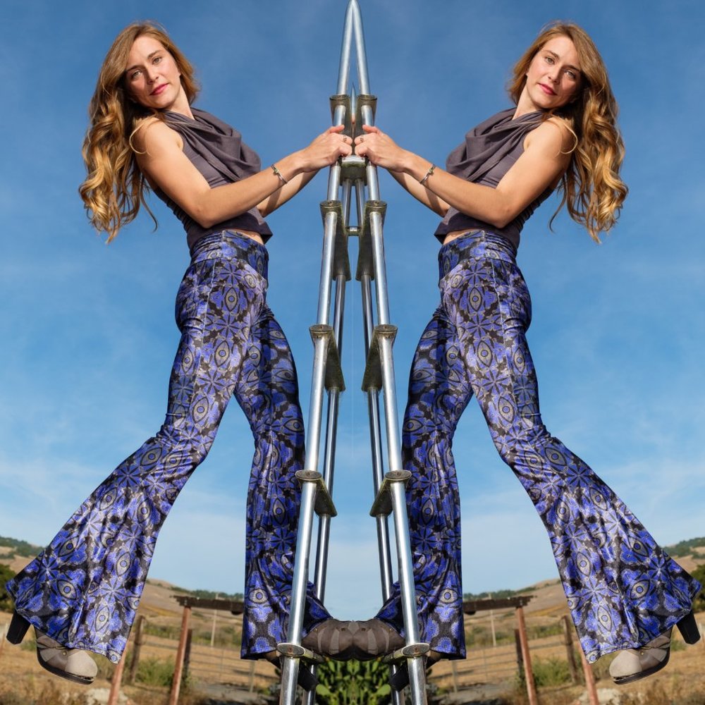 Purple Patterned High-Waist Flare Pants